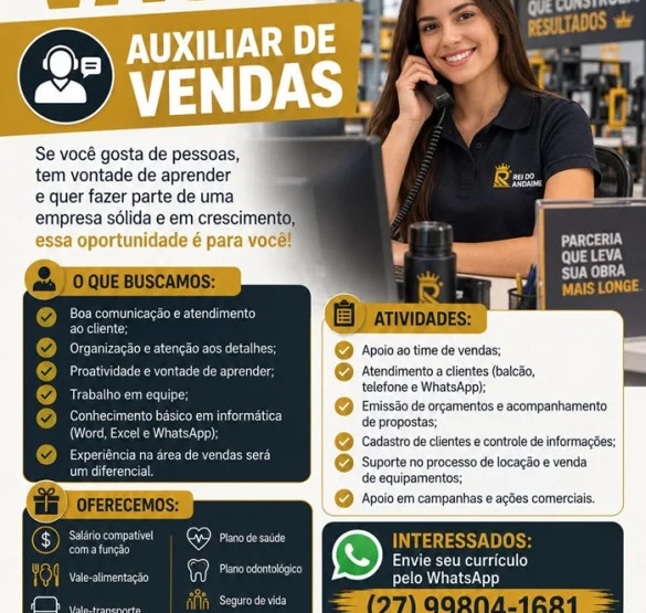 Vaga para Auxiliar de Vendas (Cariacica)