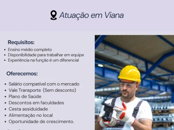 Vaga para Auxiliar de Produção