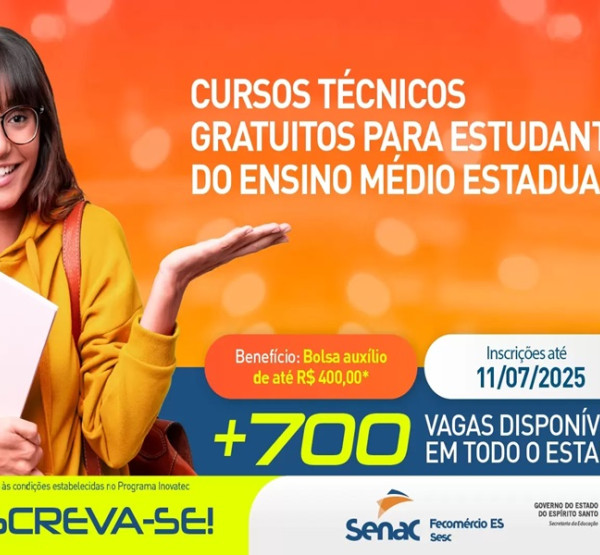 Senac-ES e Sedu ofertam mais de 700 vagas gratuitas em cursos técnicos