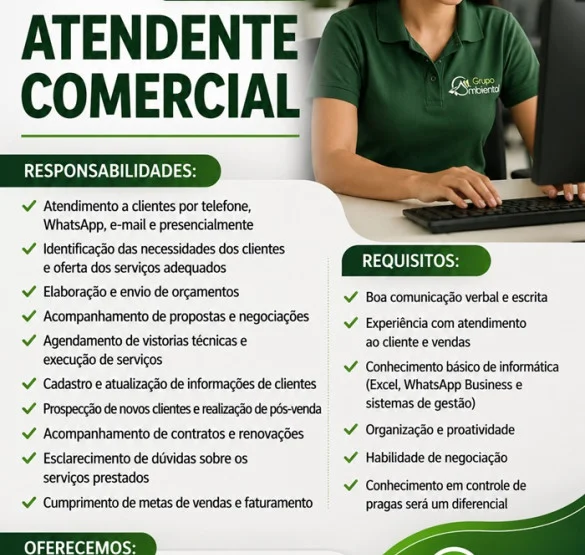 Grupo Ambiental contrata Atendente Comercial