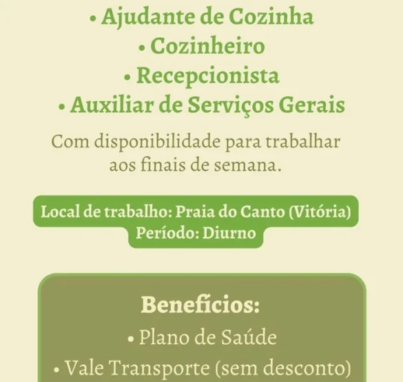 Grupo Salsa contrata Recepcionista, Ajudante de Cozinha, Cozinheiro e Auxiliar de Serviços Gerais