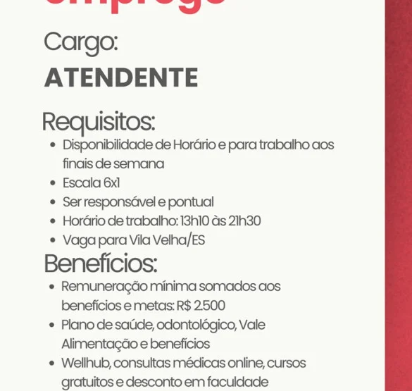 VAGA PARA ATENDENTE