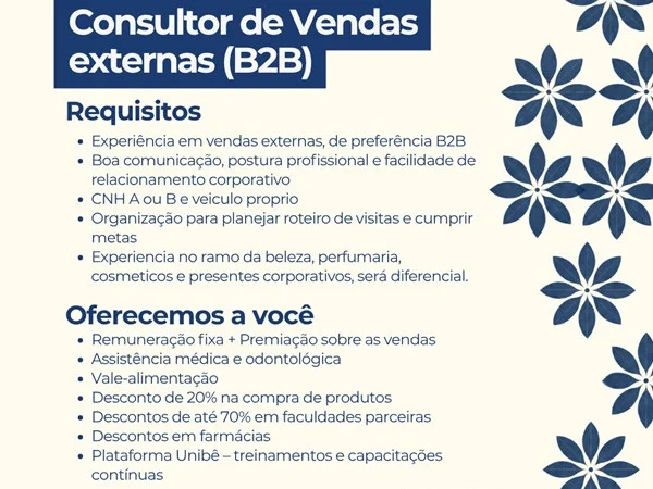 Grupo Jardim contrata Consultor de Vendas externas (B2B)
