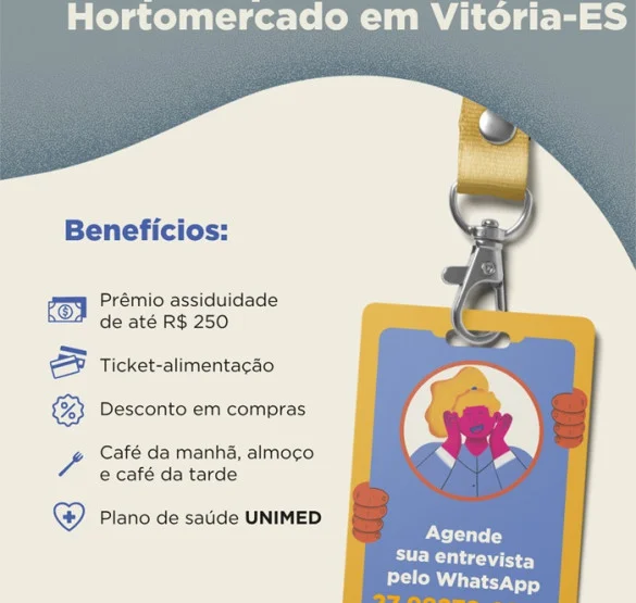 Vagas de Auxiliar de Limpeza para o Hortomercado em Vitória-ES