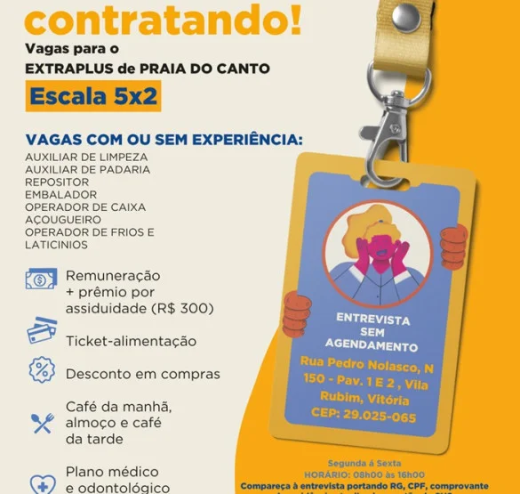 EXTRAPLUS PRAIA DO CANTO ABRE VAGAS DE EMPREGO