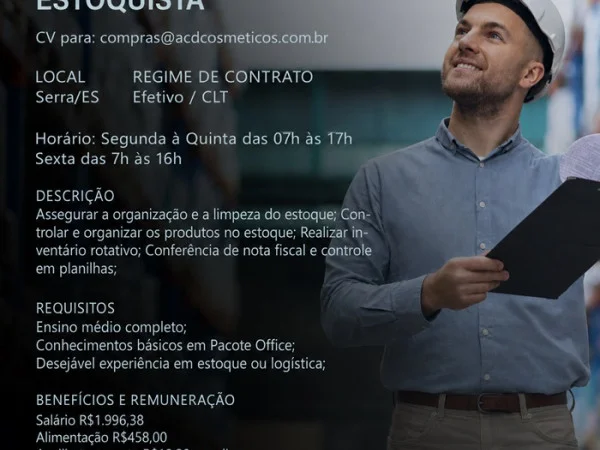 ACD Cosméticos contrata Estoquista