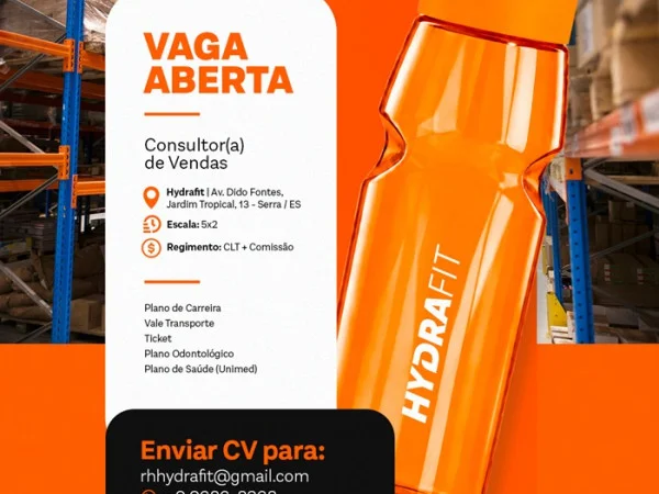  Hydrafit contrata Consultor(a) de Vendas