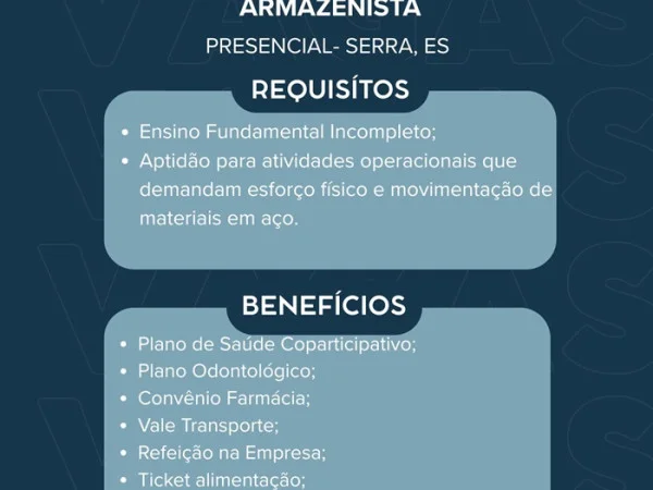 DIAÇO contrata Armazenista