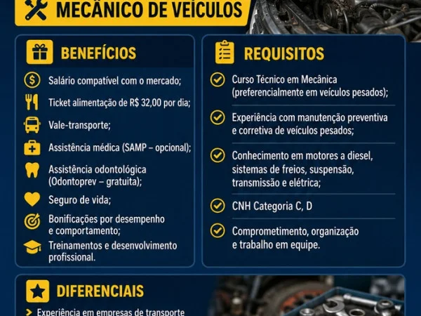 Vaga para Mecânico de Veículos 
