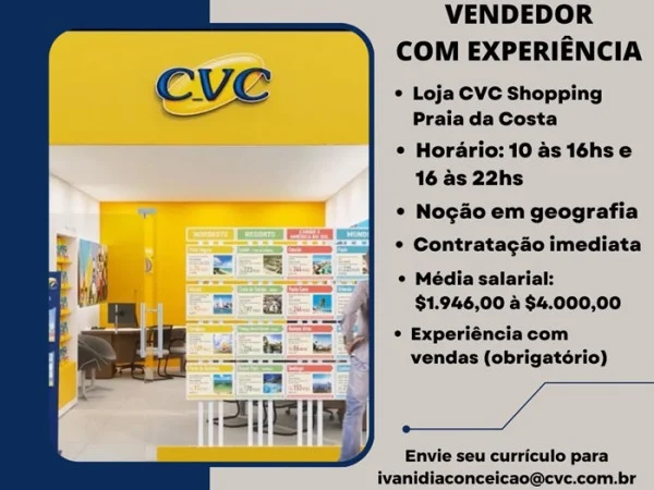 CVC CONTRATA VENDEDOR(A) - SHOPPING PRAIA DA COSTA