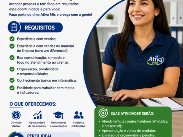Vaga para Vendedora Interna – Ativa Mix