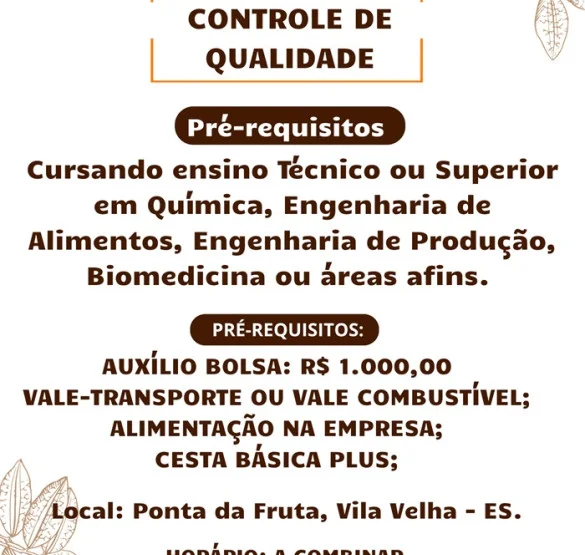Socau contrata Estagiário de Controle de Qualidade