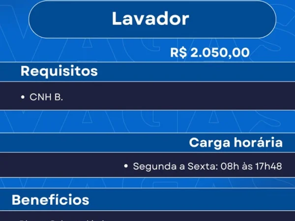 Vaga para Lavador de carros