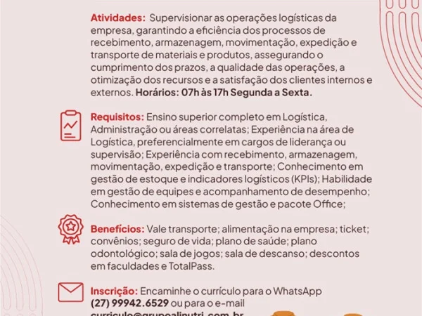 Grupo Alinutri contrata Supervisor de Logística
