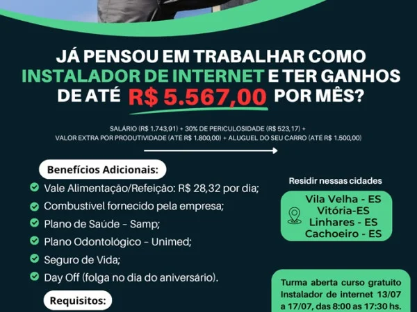Vagas para Instalador de Internet 