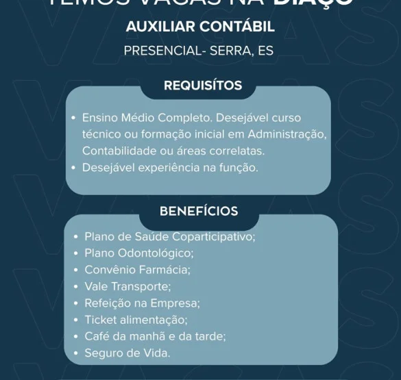 DIAÇO Distribuidora de Aço contrata Auxiliar Contábil