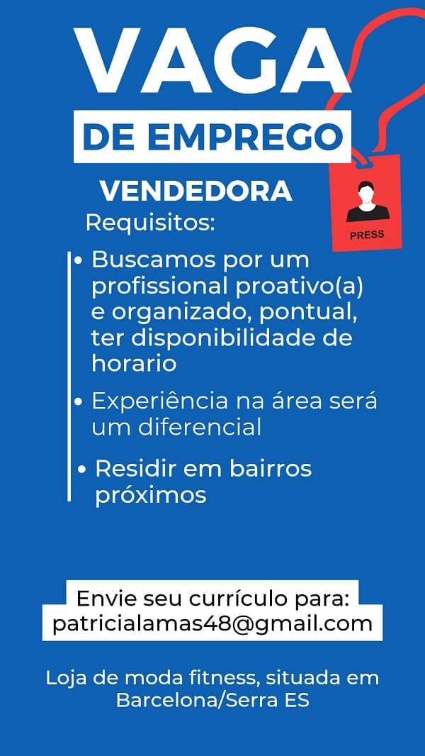 VAGA PARA VENDEDORA