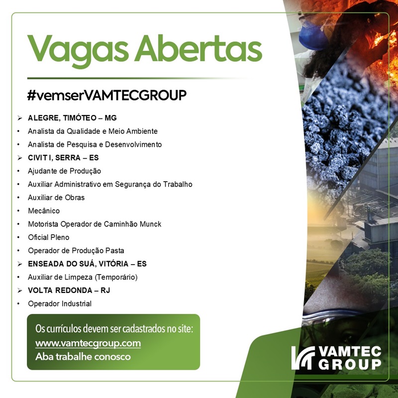 VAMTEC ABRE VAGAS DE EMPREGO (SERRA E VITÓRIA)